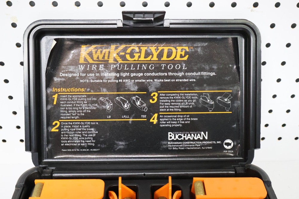 Nice Used Complete BUCHANAN KWIK-GLYDE WIRE PULLING TOOL SET #8AWG ORANGE & Case