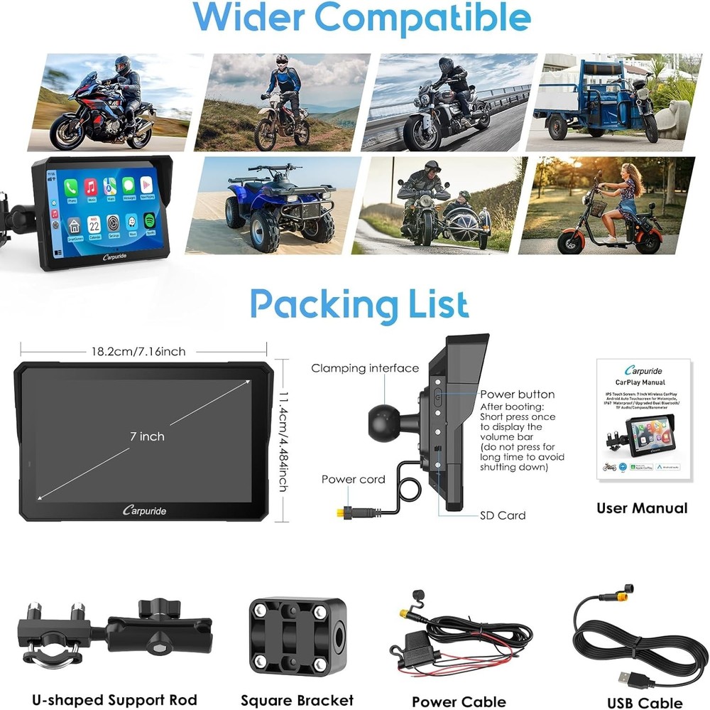 Carpuride W702Pro Wireless Carplay Android Auto Waterproof Touchscreen For Motor