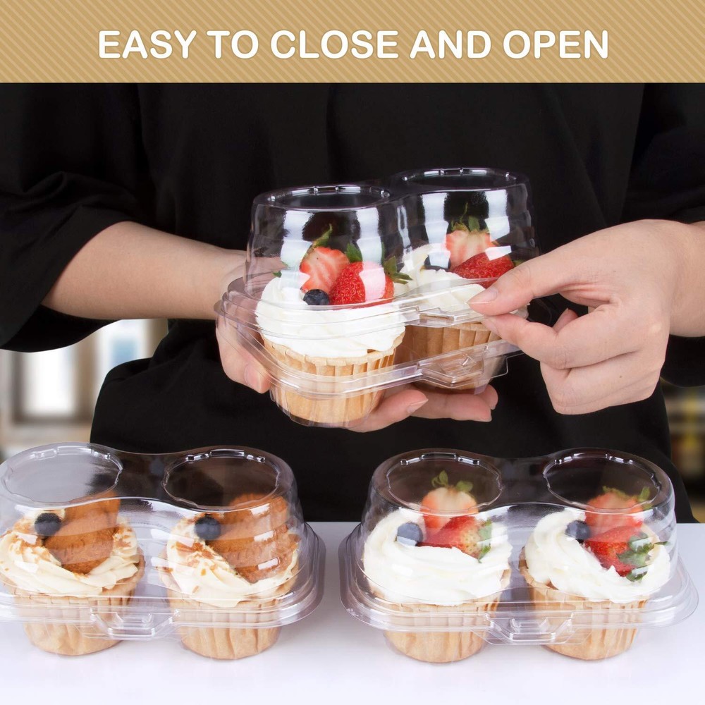 2 Cavity Cupcake Boxes-Stackable Regular Cupcake Carrier Holder Thicker Clear...