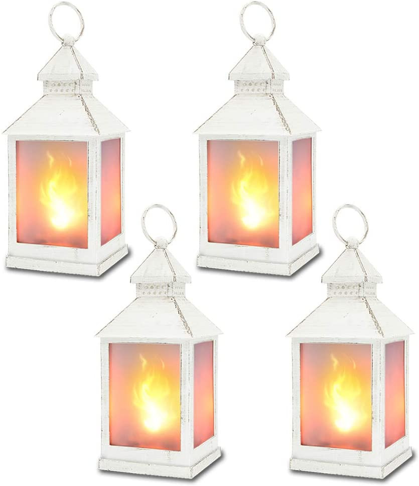 Vintage Style Decorative Lanterns - Flame Effect LED, White, 4 Hour Timer, Indoo