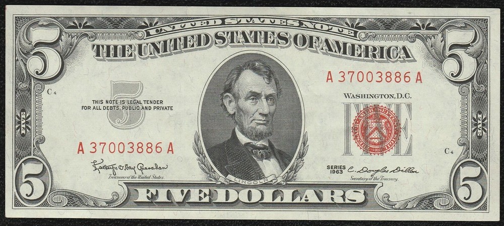 1963 $5 Small United States Note *Sequential Order* "Crisp Gem New"