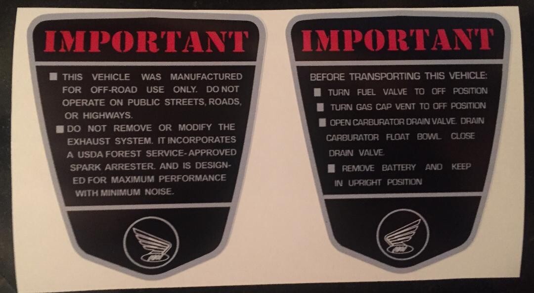 CT70H Trail CT70H KO Frame Decal Complete Set "Trail 70"