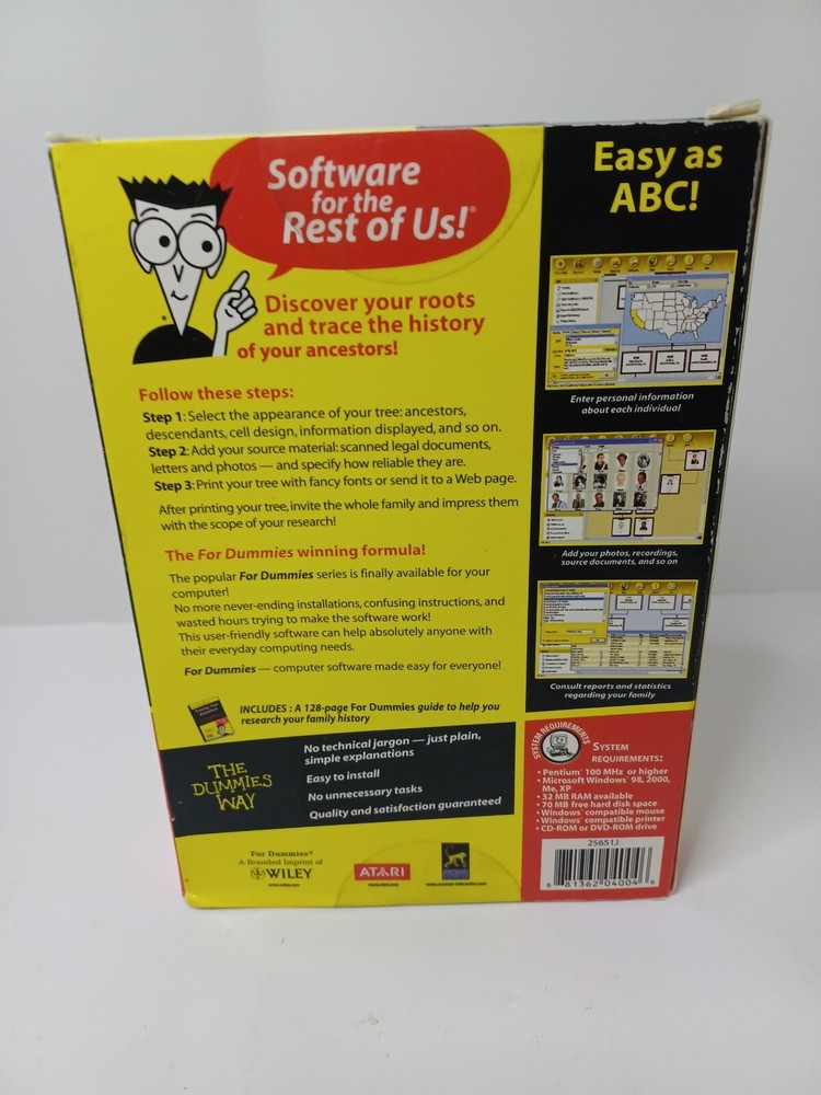 Family Tree For Dummies Software (PC CD-ROM) + Reference Book NEW Sealed