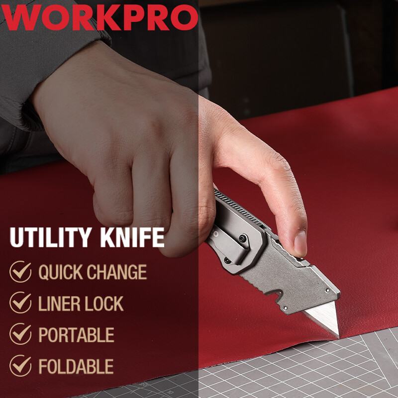 WORKPRO 2PK Folding Utility Knife EDC Pocket Knife Box Cutter Quick-Change Blade