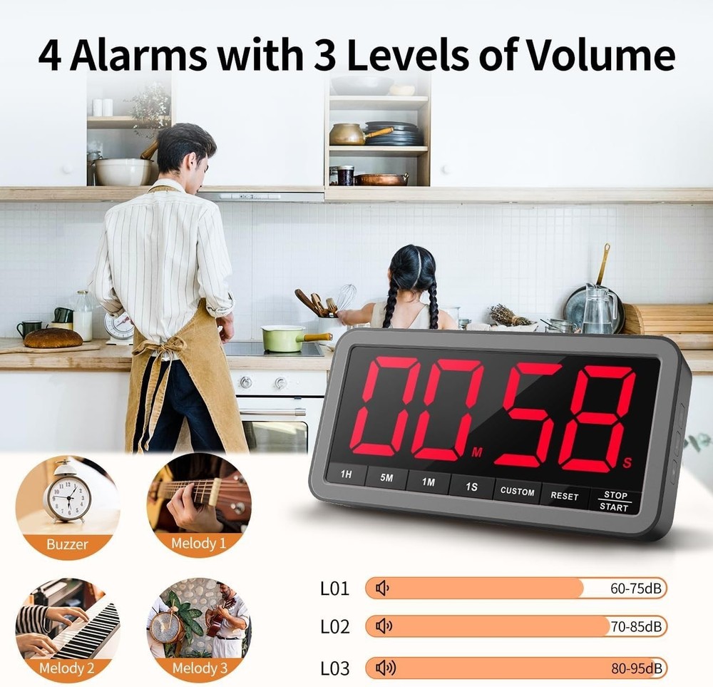 Extra Large Display Digital Timer with USB-C Charging for Kitchen & Classroom
