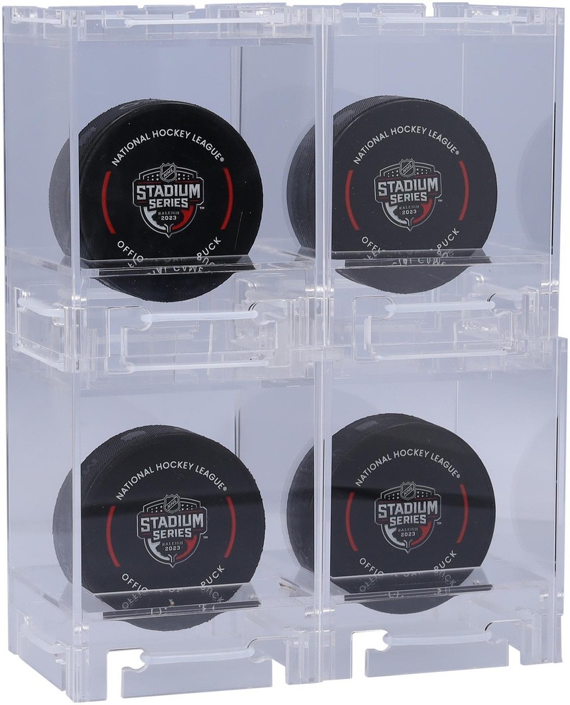 Acrylic Stackable and Collapsible Four Hockey Puck Display Cases