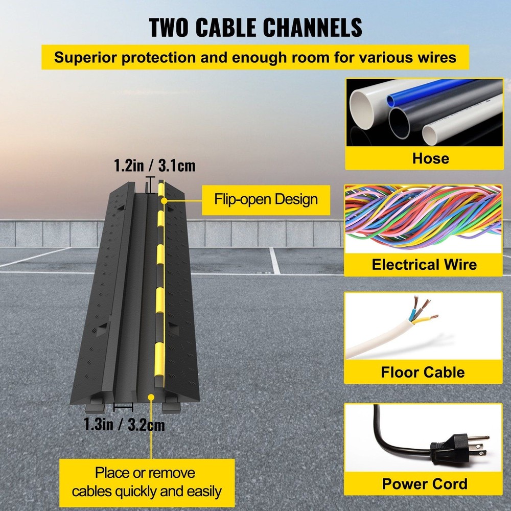 Robust 2-Channel 11000lb Load Cable Protector Rubber Ramp Bump