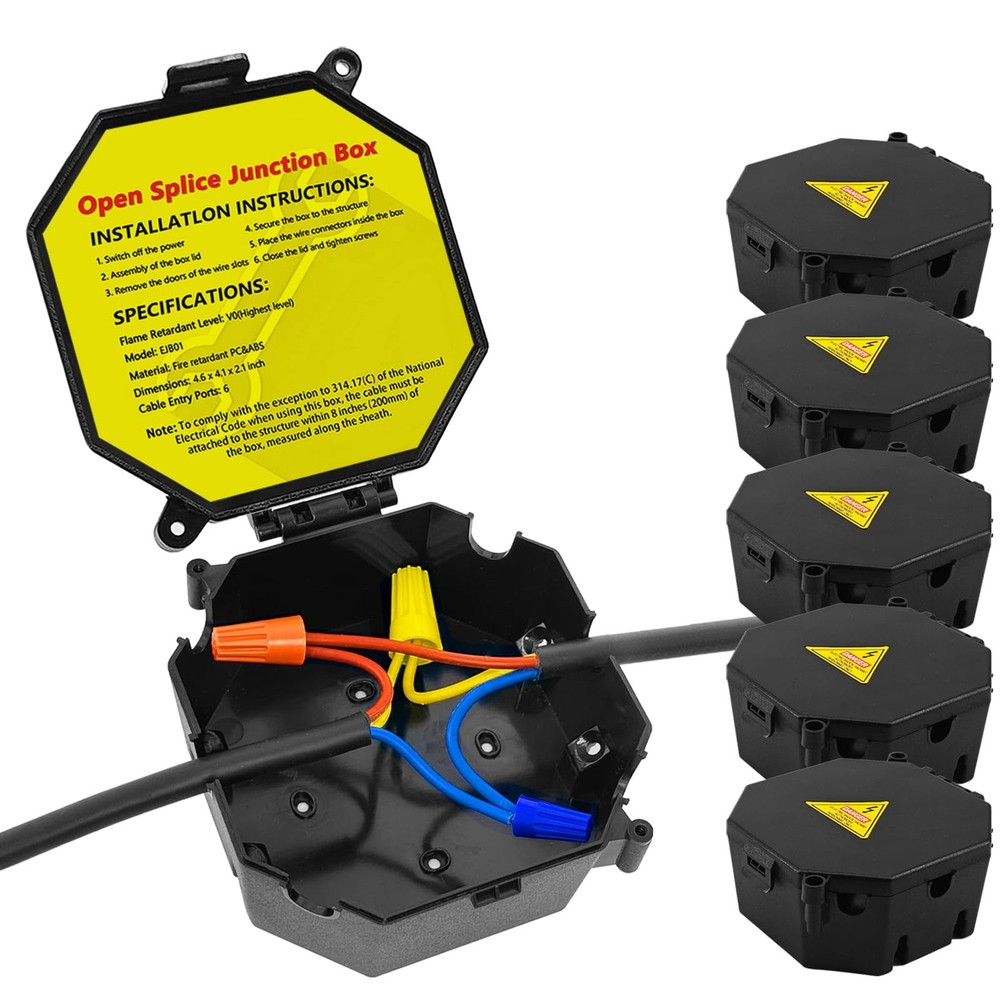 MIARALA Black Open Splice Junction Box (5 Pack),Electrical 5 pack,