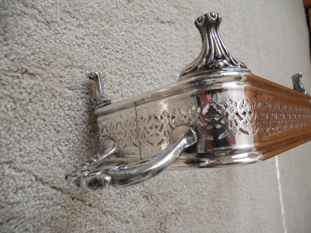 Silverplate Rectangular Platter Tray with Lid and 1.5 Qt Pyrex Glass Insert