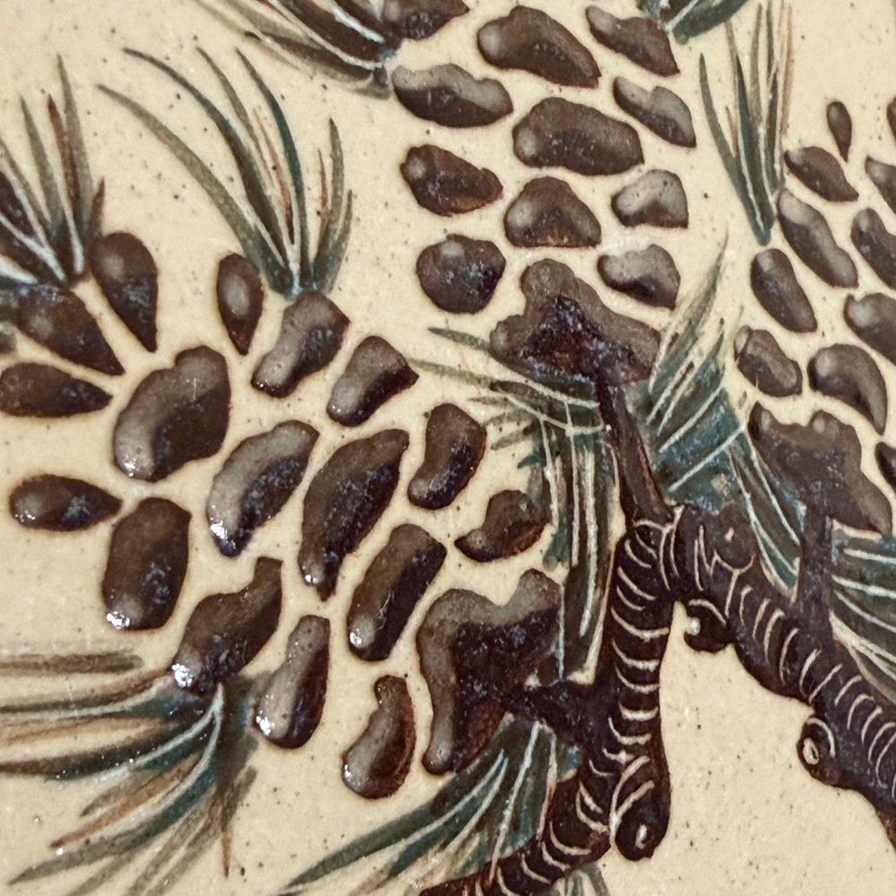Studio Pottery Trivet Wall Hanging MCM Pine Cone Sgraffito California Signed