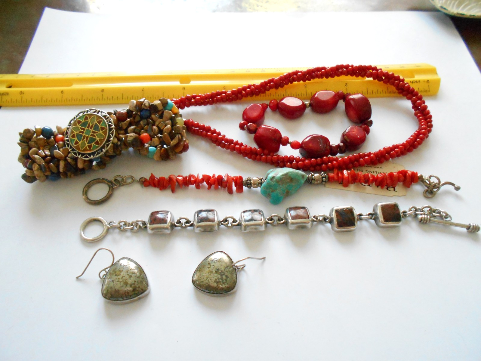 Lot of 6 Pieces Sterling Turquoise, Coral, More Jewelry Lot #7 176 Grams