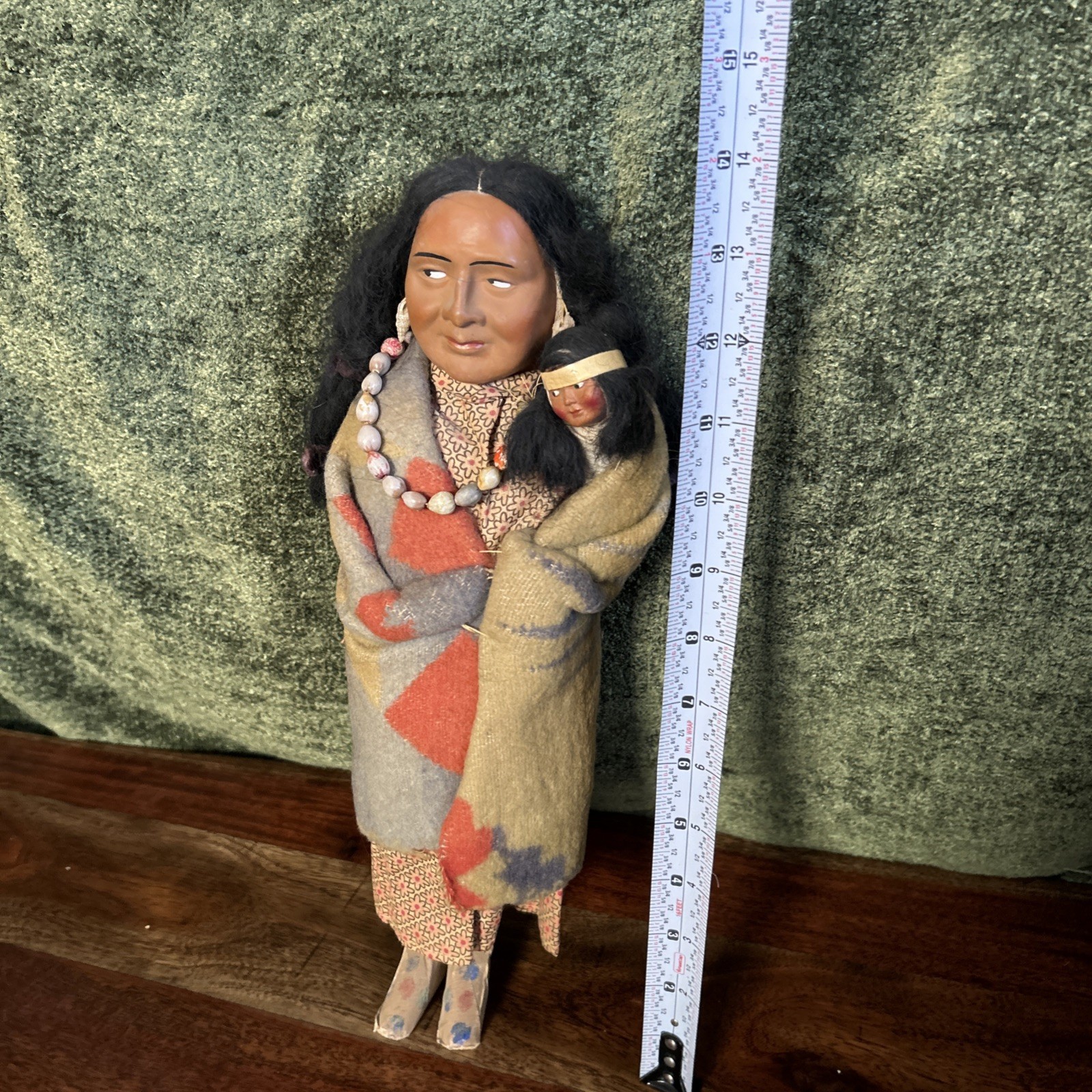 1940s Skookum Bully Good Indian Doll & Papoose 15” Native American