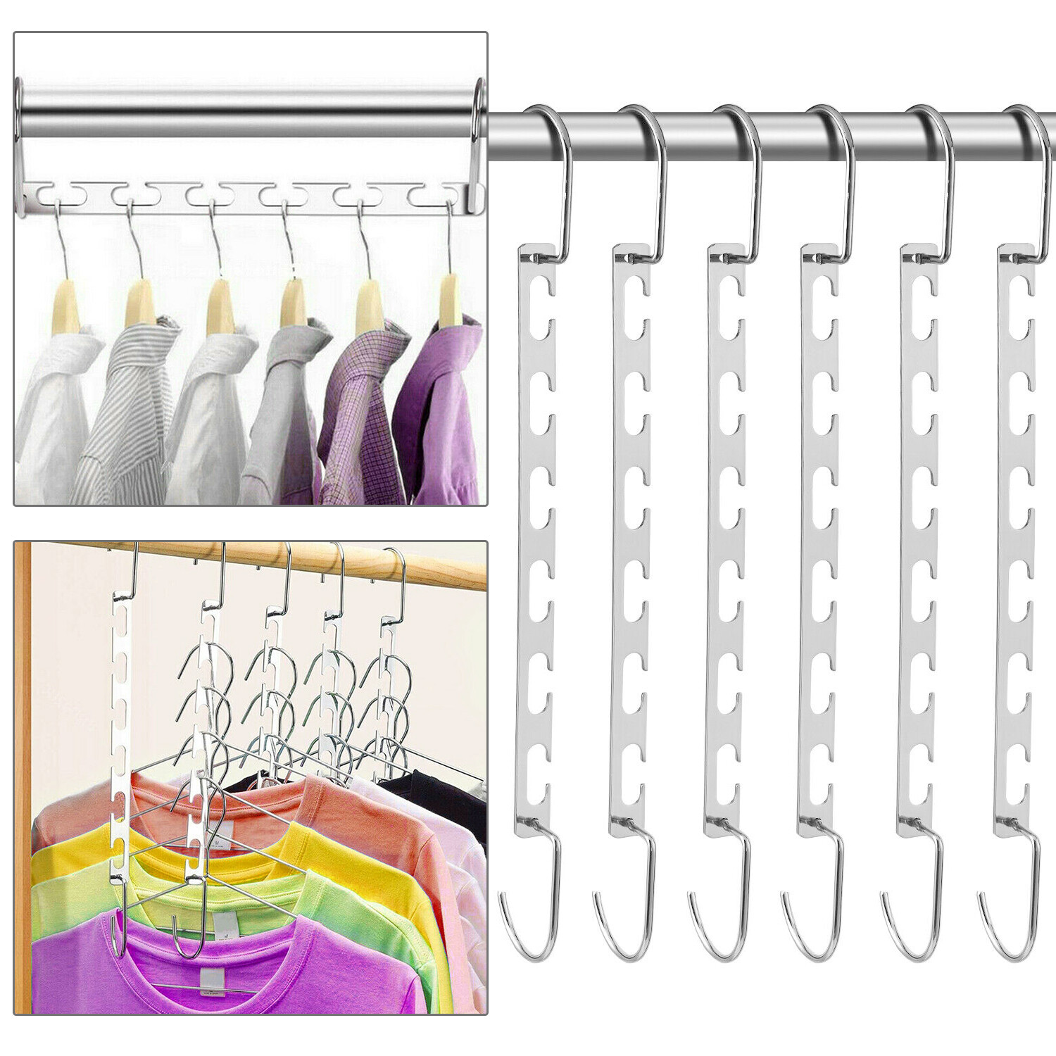 6 Pcs Metal Wonder Closet Hanger Organizer Hook Space Saving Clothes Rack NEW US