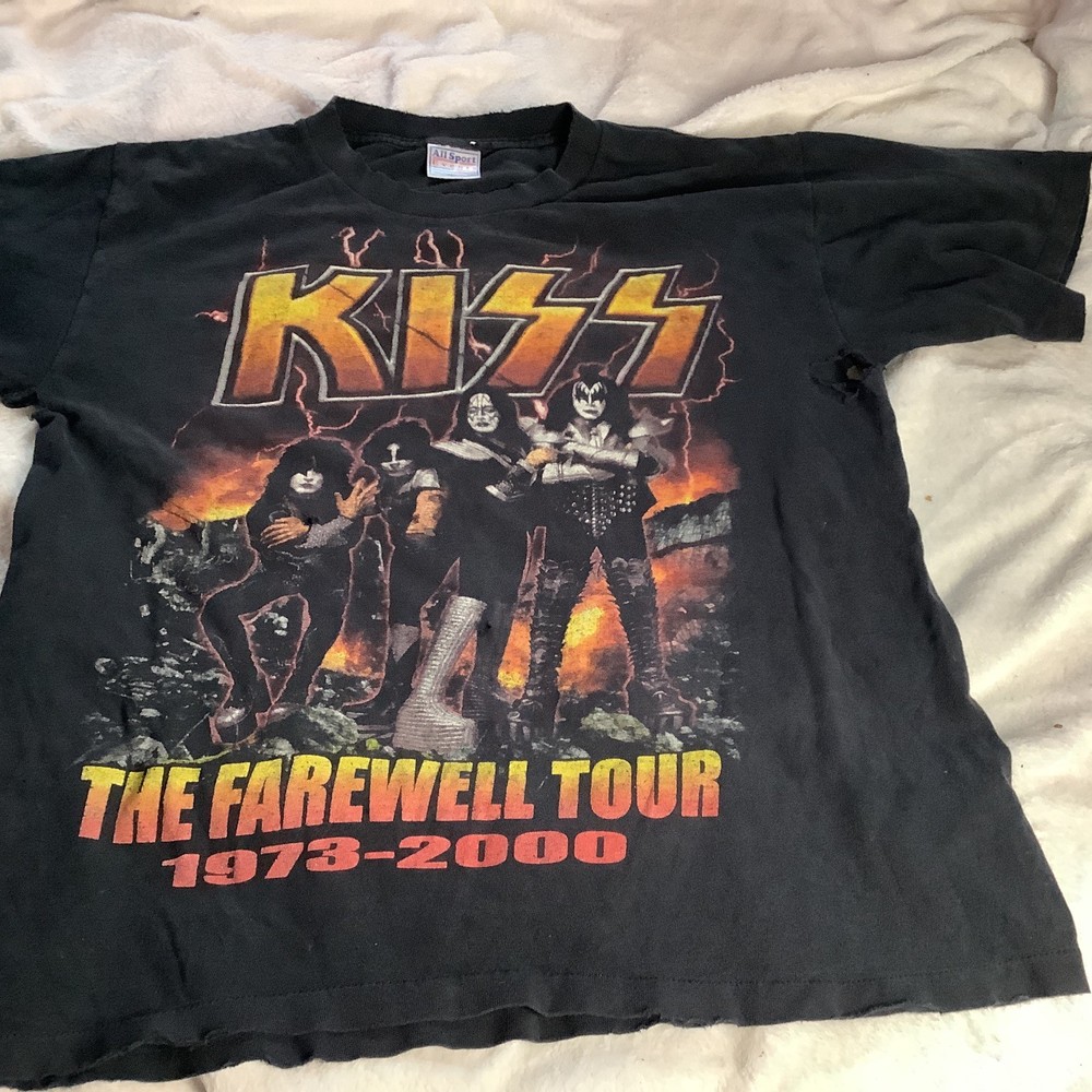 [RARE] THRASHED VTG 2 SIDE KISS THE FAREWELL TOUR 1973-2000 DATES LARGE