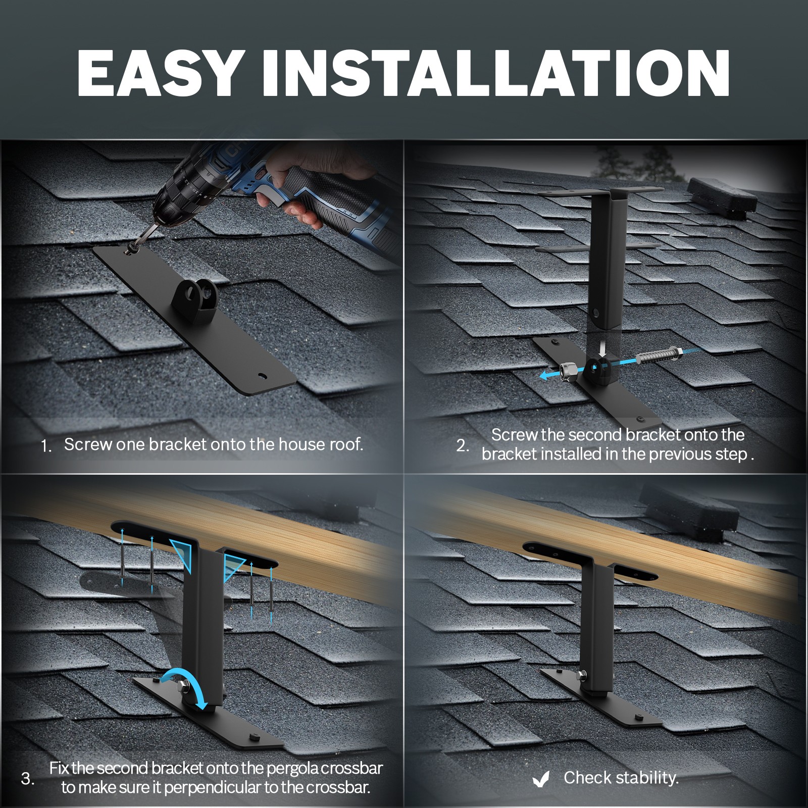 ColourTree Pergola Brackets for 4 x 4 Wood Post, 2-Piece Kit