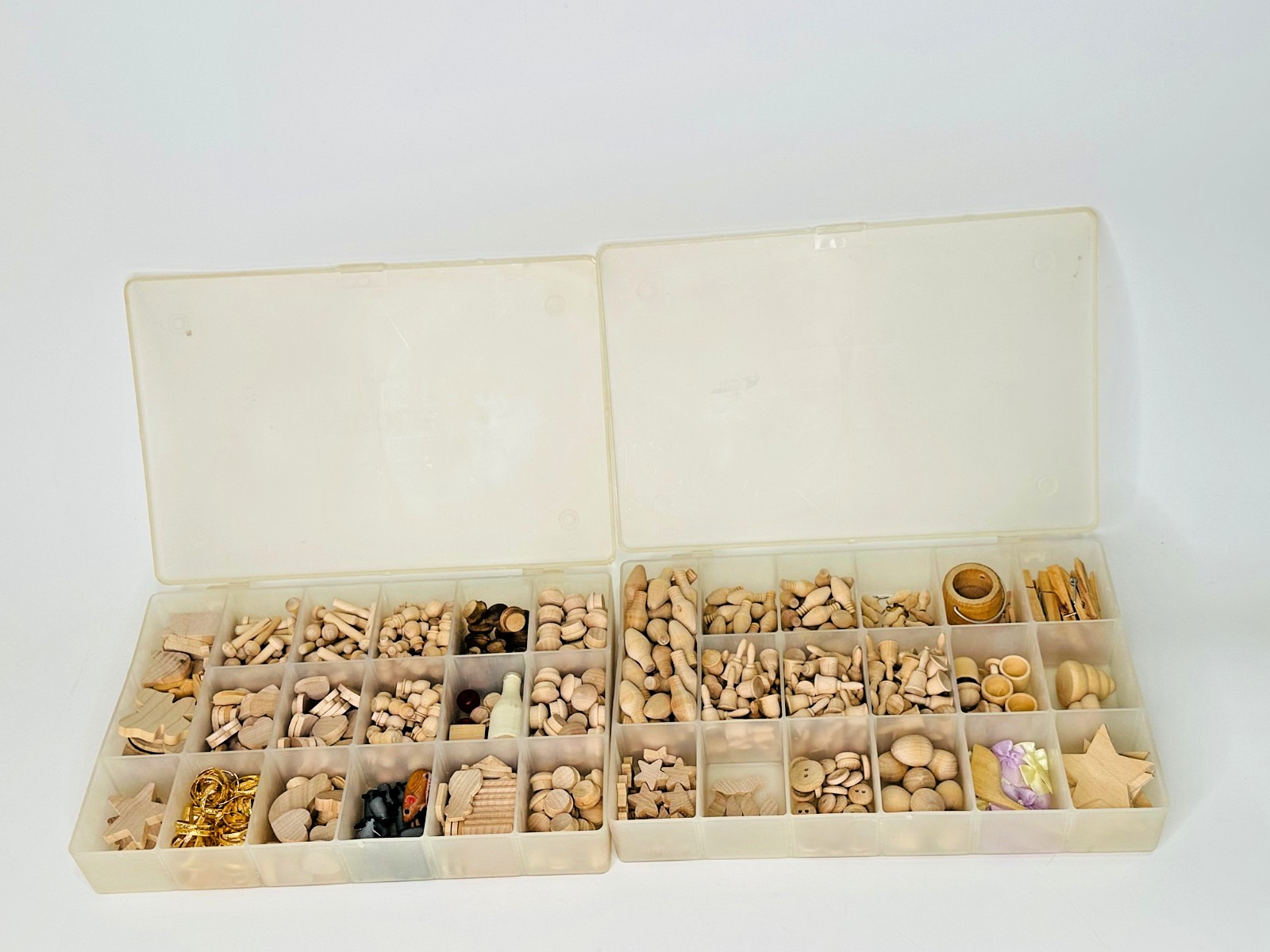 Unfinished Wood Miniatures Cutouts Turnings in Craft Cases Mixed Lot