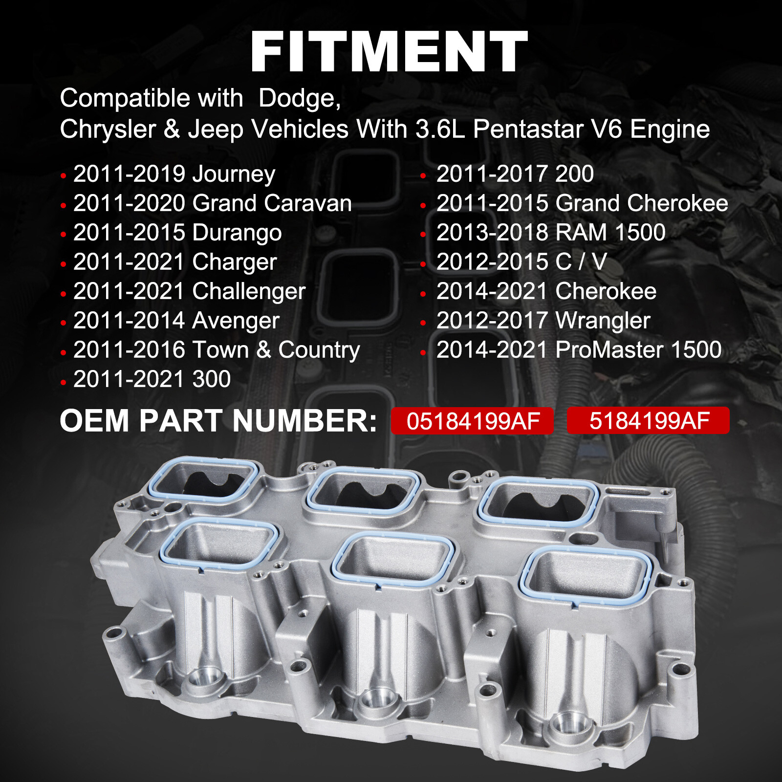 Full Aluminum Lower Intake Manifold For 2011-2020 Chrysler Dodge RAM Jeep V6 3.6
