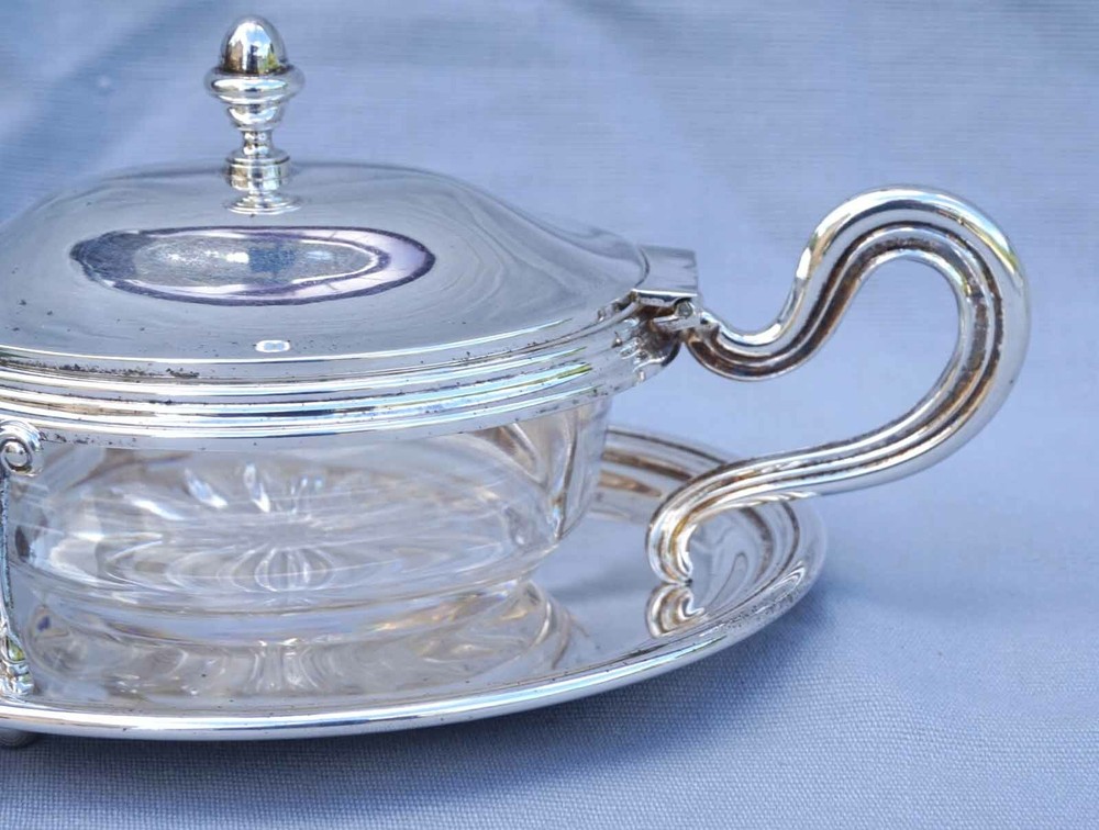 French Jam Condiment Lidded Serving Dish Silverplate Cut Crystal