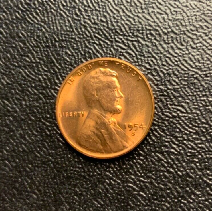 1954-S Lincoln Cent Struck Thru Grease Error plus Filled 9-RED UNCIRCULATED
