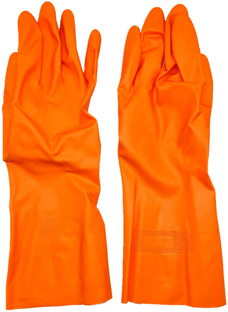Spic and Span Extra Long Cuff Latex Gloves Diamond Pattern Non-Slip Orange Small