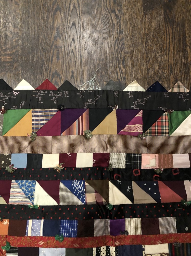 Antique Silk Crazy Quilt With Triangular Border