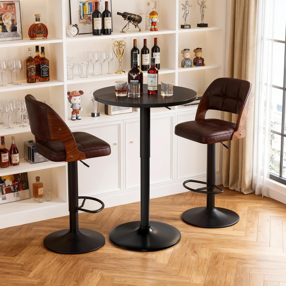 Round Bar Table Adjustable Height & 360° Swivel Pub Table Cooktail Table for Bar