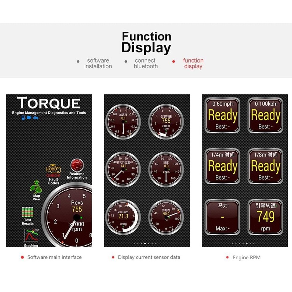 OBD2 Bluetooth ELM327, Universal Auto Engine Diagnostic Scanner OBDII Scan Tool
