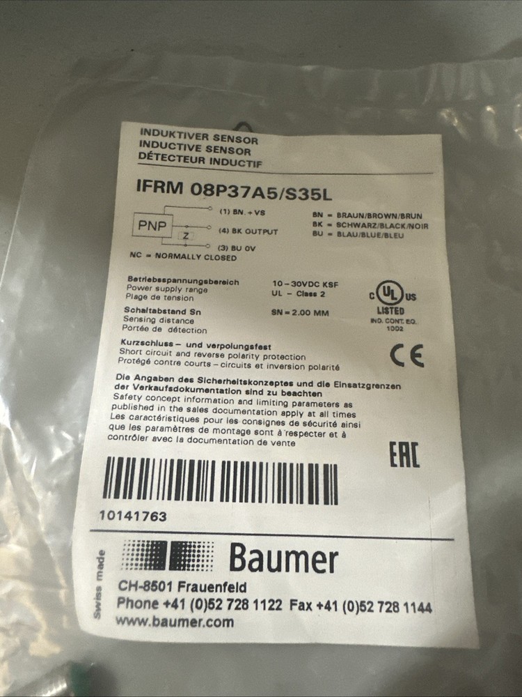 NEW!! BAUMER IFRM 08P37A5/S35L INDUCTIVE SENSOR