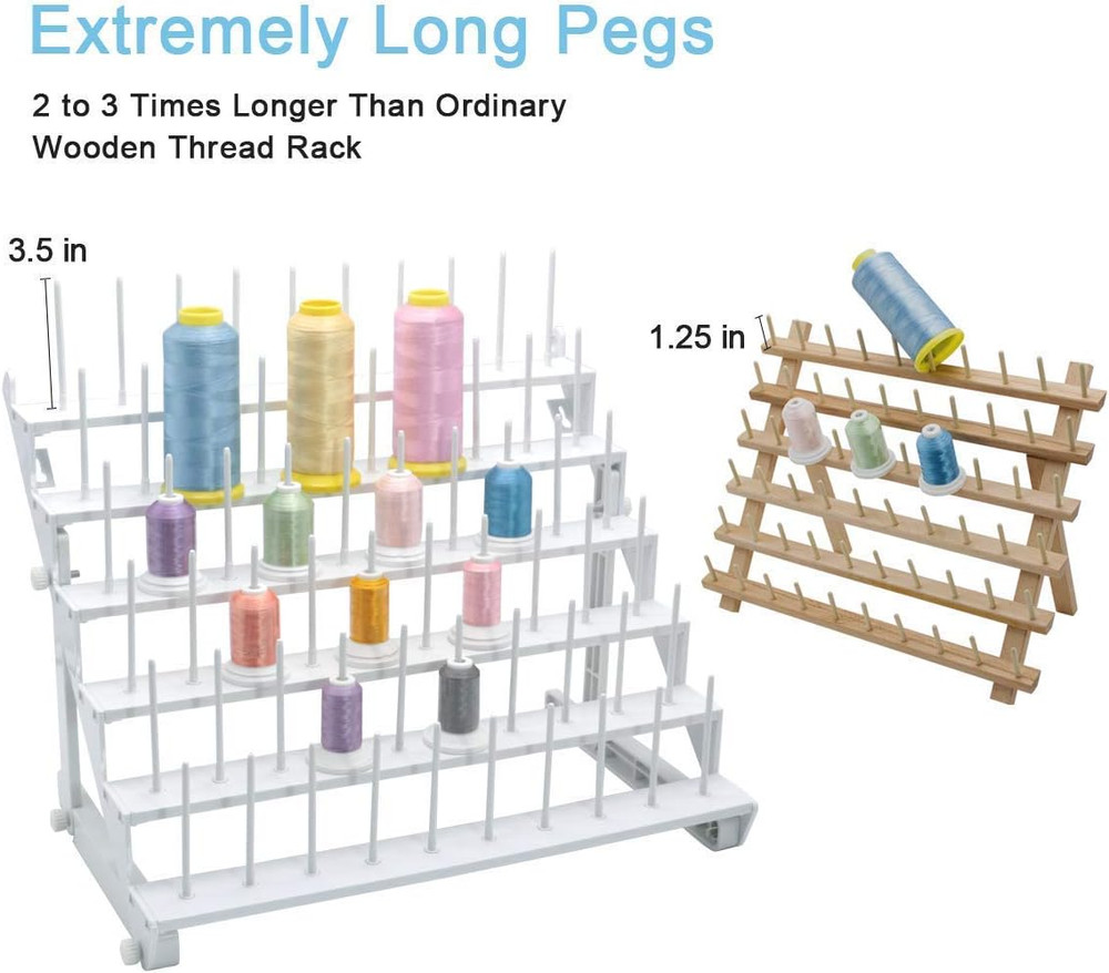 Thread Rack for 60 Spools or 30 Cones, Wall Mounted Large Thread Holder with Lon