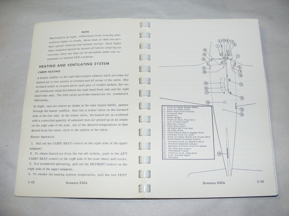 Vtg Beechcraft E33A Bonanza Owners Manual