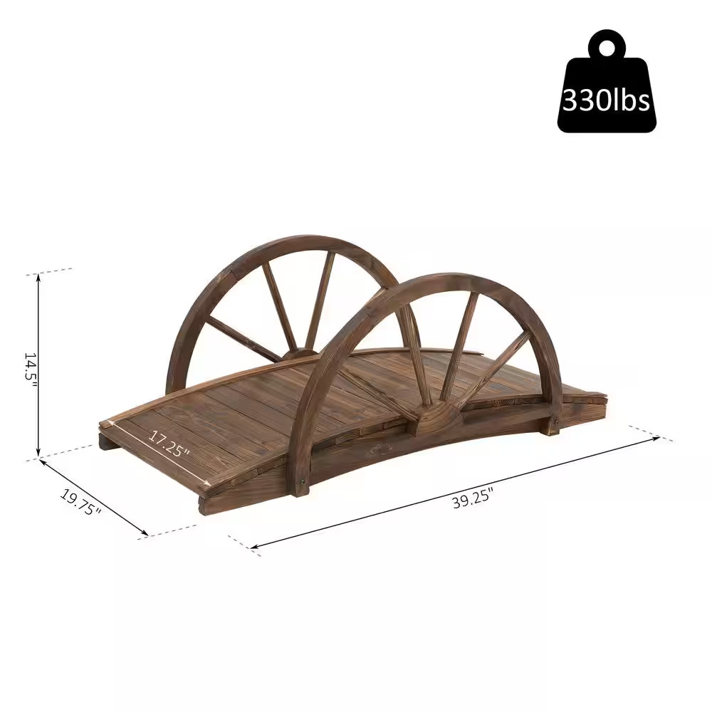 39.25 In. X 19.75 In. X 14.5 In. Stained Wooden Garden Arc Bridge with Half-Whee