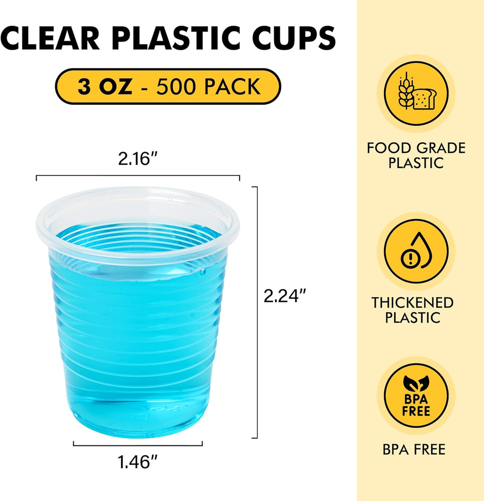 100 Pack 3 Oz Plastic Cups, Clear Disposable Plastic Cups Bulk, Cold Drinking Pa