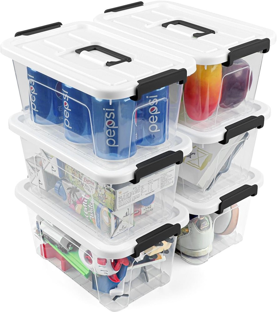 Plastic Storage Bins W/ Lids 6 Pack Storage Organizer 7 Quart Stackable Storage