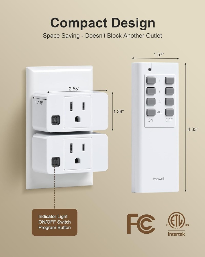 3 Pack Remote Control Outlet with 200FT Range, 15A High-Power Switch