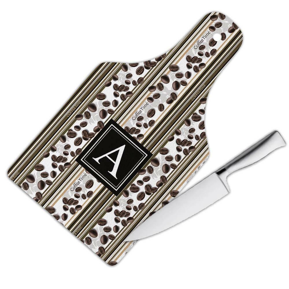 Gift Cutting Board : Coffee Time Beans Abstract Stripes Pattern Exotic Fruit