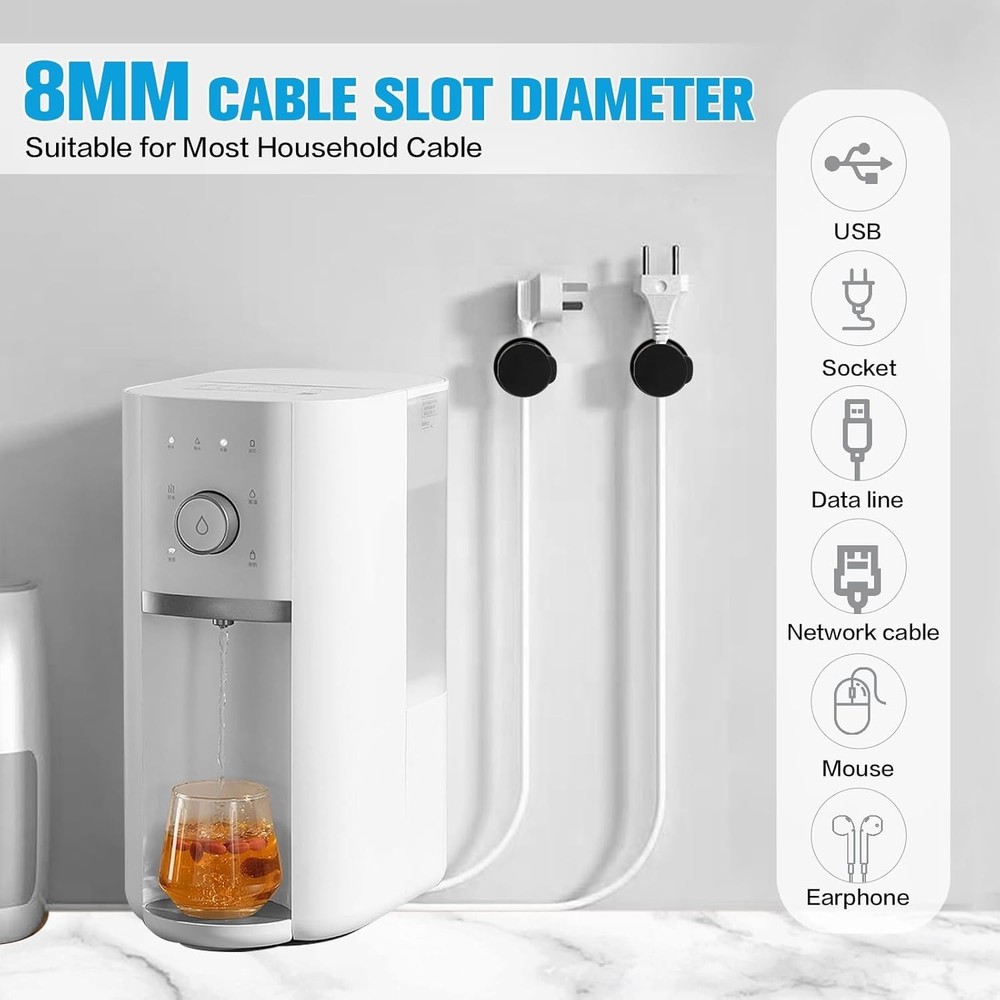 6PC 360° Rotatable Cord Organizer - Strong Adhesive Cable Management Clips