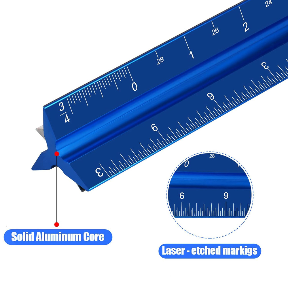 12 Inch Architectural Scale Ruler Aluminum Triangular Blueprint Measuring Tool