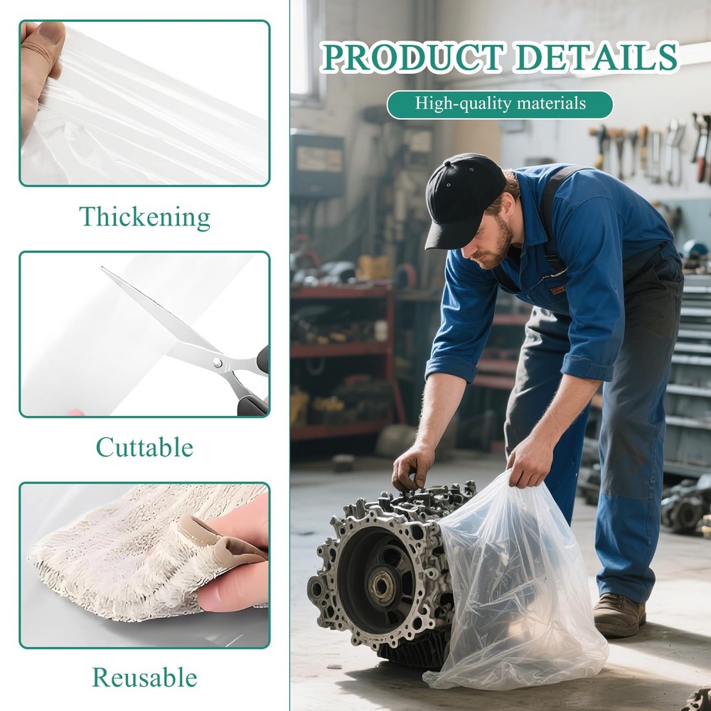 10PCS Engine Bag Cover, 39.4×47.2 Inch Clear Plastic Engine Storage Bag, Tran...