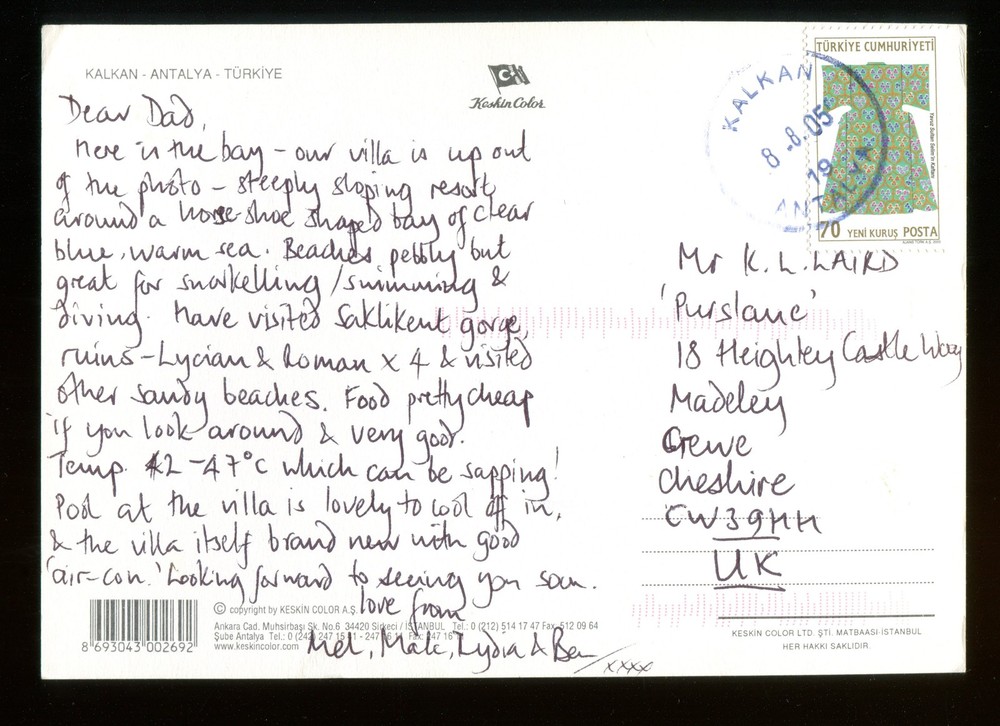 2005 Turkey Kalkan multiview large postcard