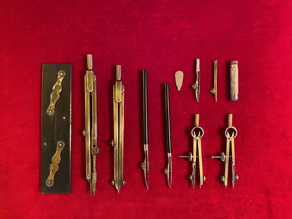 WW2 British Army Canvas Technical Drawing Set Compasses Maps Plans Artillery