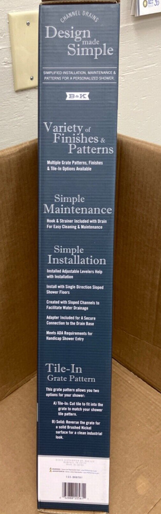 NEW B&K 24" Tile-In or Solid Channel Drain 133-008T01 Linear Model Grate