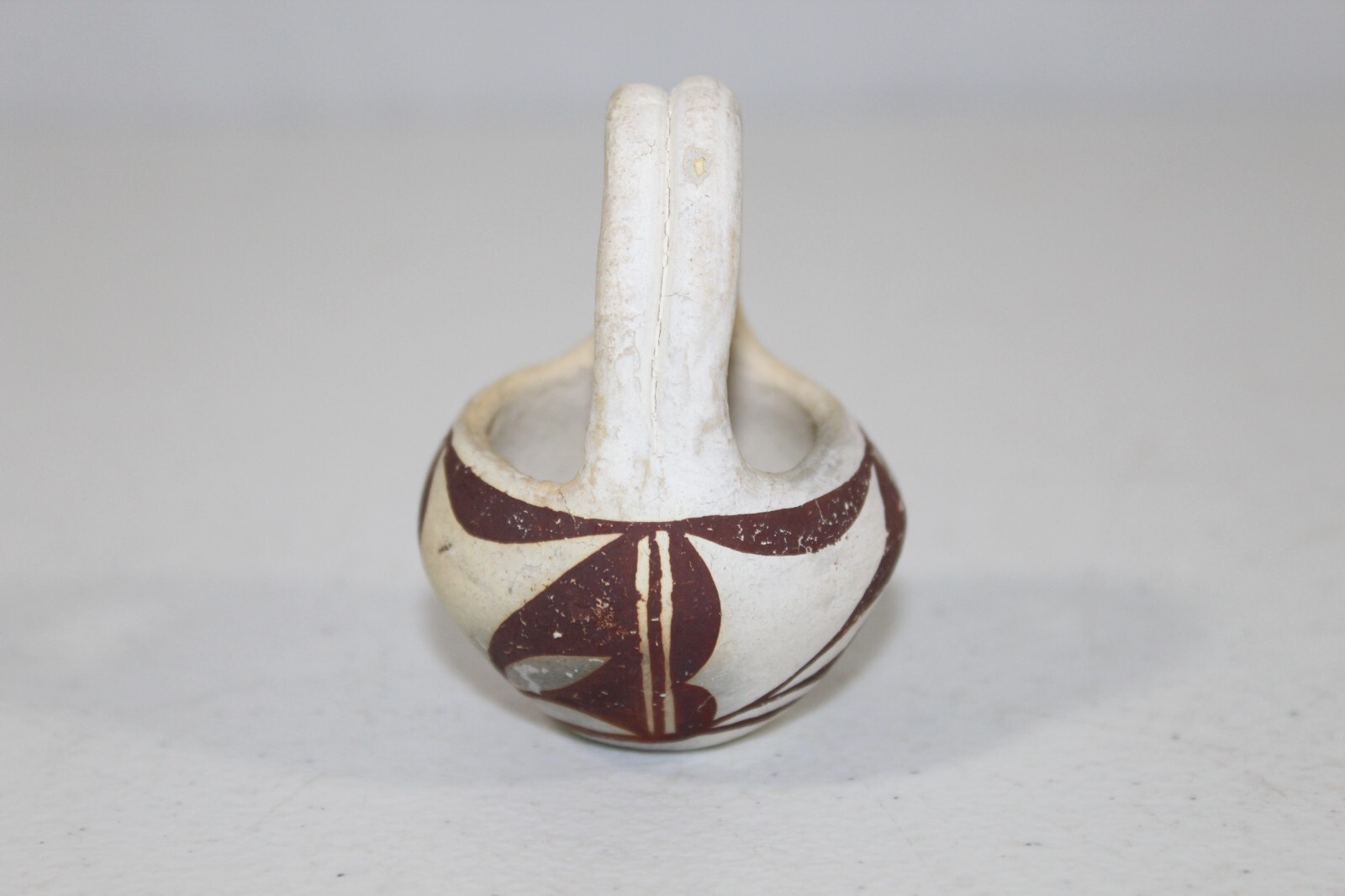 Vintage Acoma Pottery Small Basket Bowl 2.5" Tall Unsigned White & Brown