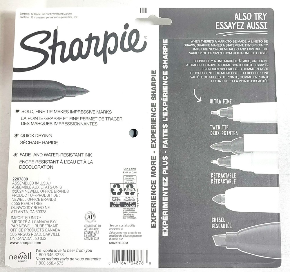 Sharpie Permanent Markers, Fine Point, Black, 12 Count