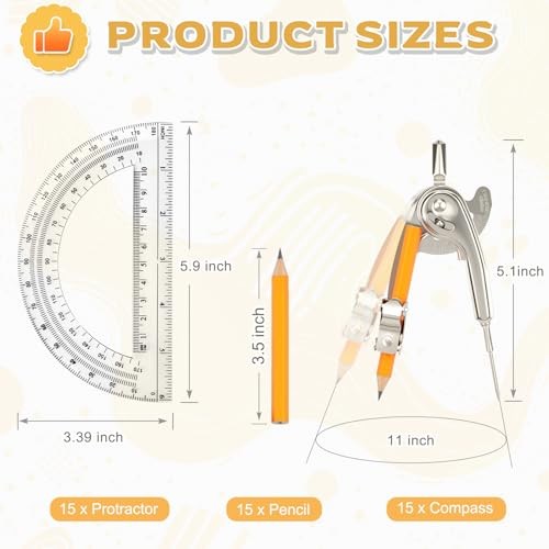 Geometry Tool Set, Math Compass for Geometry and 6 Inch Protractor Set 30 Pack