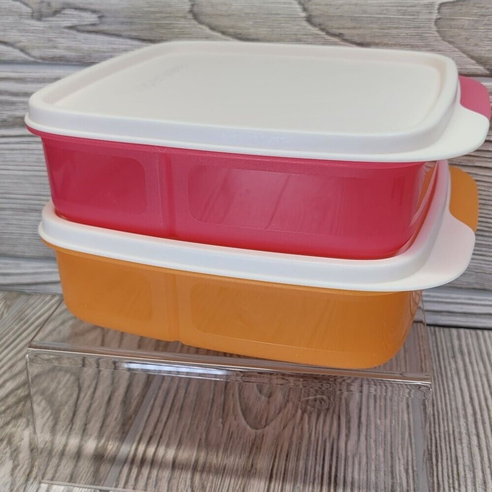Tupperware 7503B Lunch It Divided Container Storage Snack Box Pink Orange