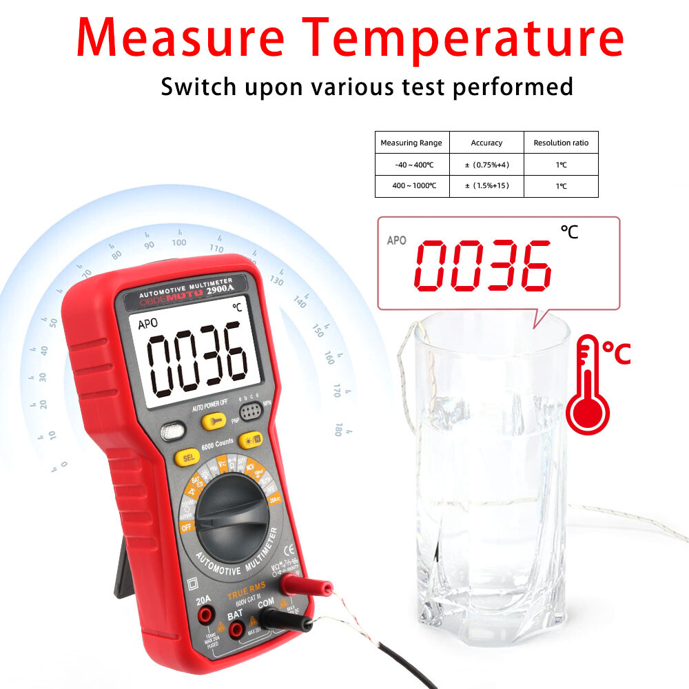 2900A Digital Multimeter 6000 Counts Dwell Angle RPM Meter AC DC Voltage Current