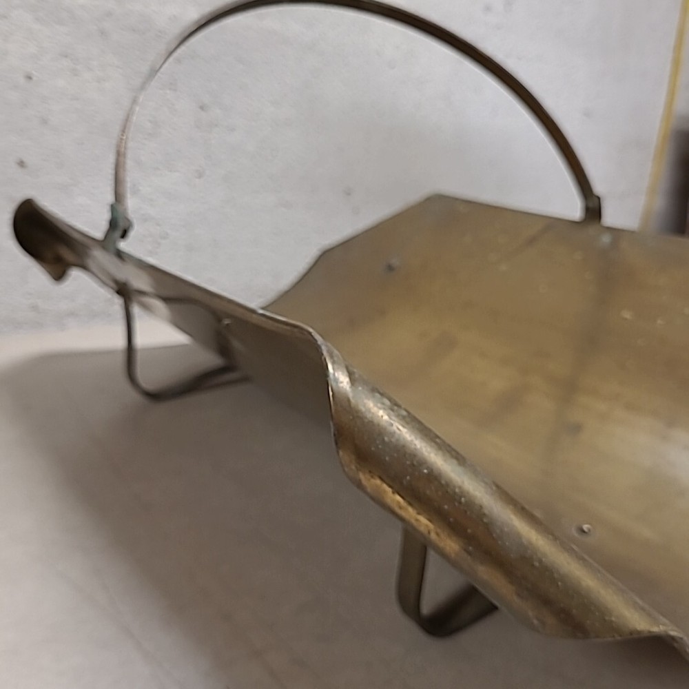 Vintage Rectangular Brass Fireplace Log Holder with Curled Corners