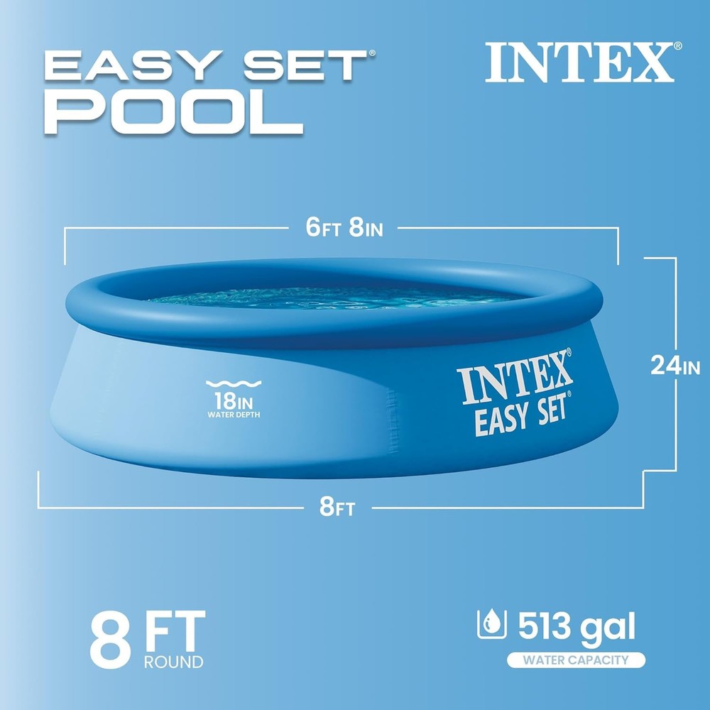 Easy Set 8Ft Round Pool With Filter Pump Summer Fun Inflatable 24In Deep