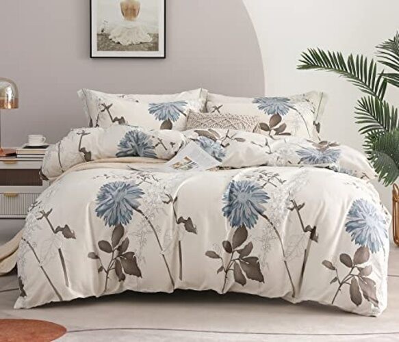 Comforter Size, 600 Thread Count Cotton Brown Queen Off-white Botanical