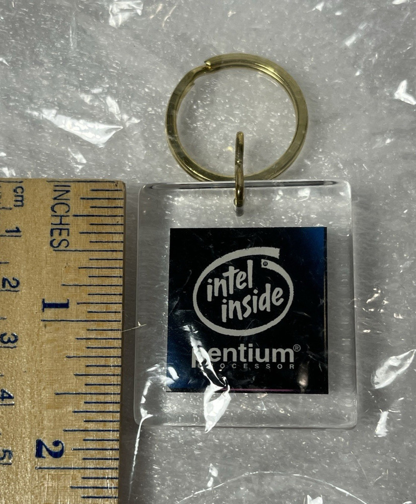 VTG Intel Inside Pentium Processor Keychain with CPU Chip Lucite Acrylic 90s NOS